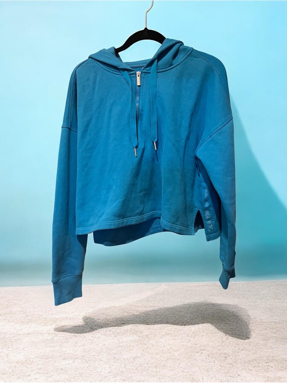 Calvin Klein Performance Cropped Blue Half Zip Hoodie Medium